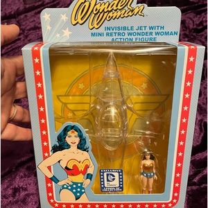 Collectible wonder woman invisible jet with mini action figure. Collector stamp